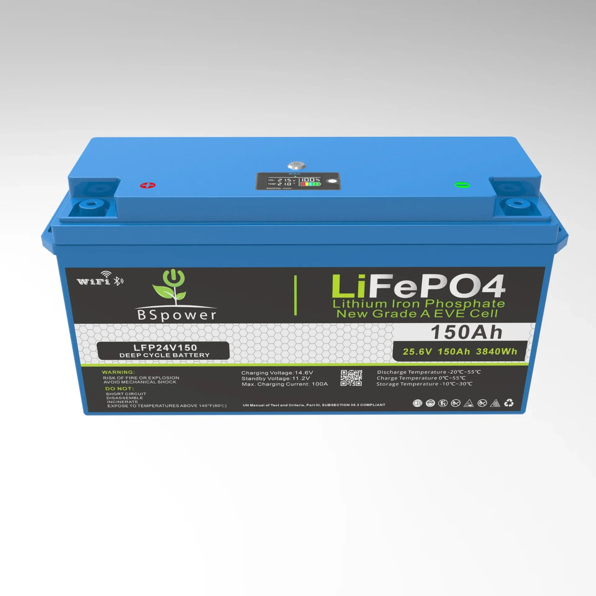 بطاريات بي اس باور 150Ah لثيوم 25.6V 3.84kw مع شاشه