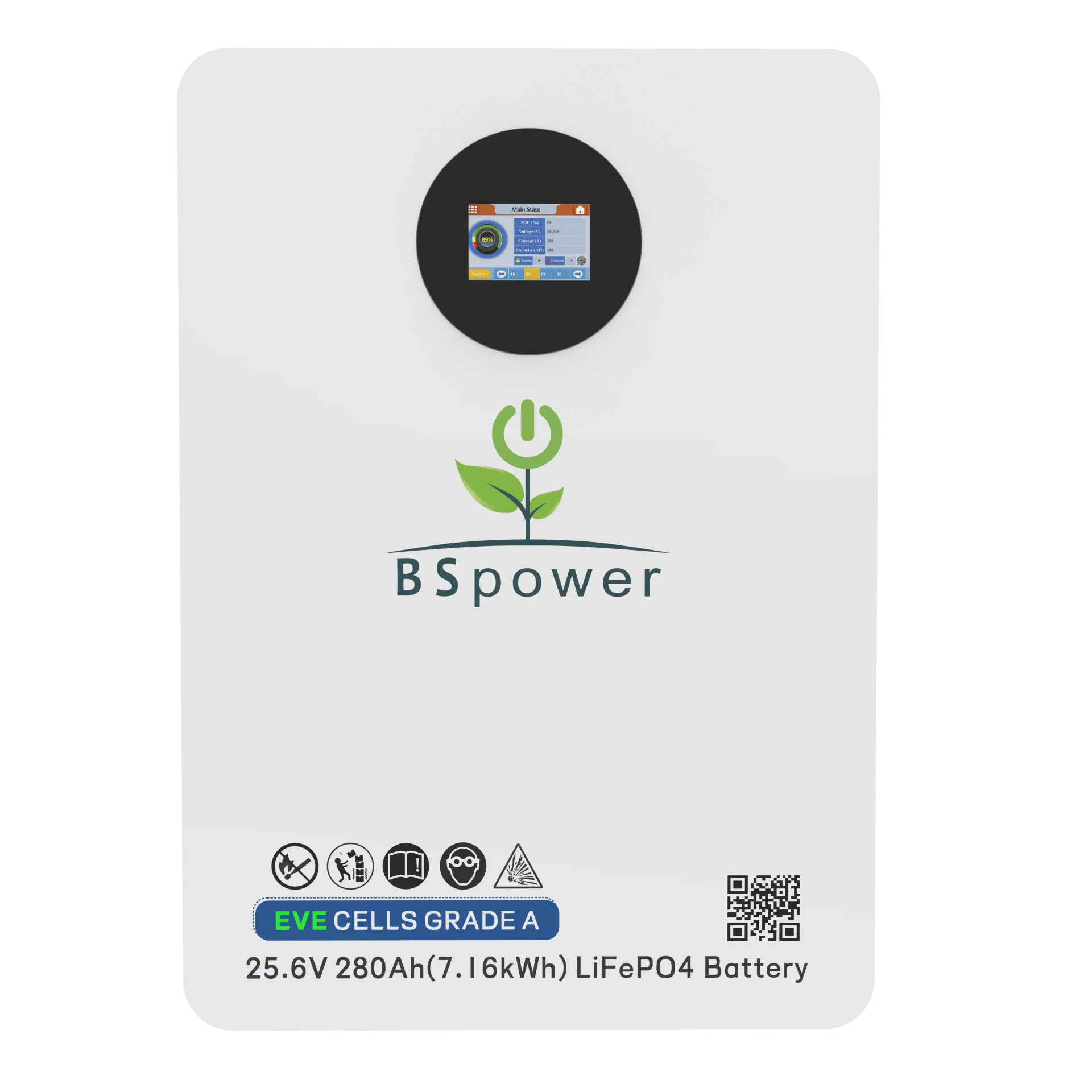 بطاريات بي اس باور 280Ah لثيوم 25.6V 7.68kwh مع شاشه  